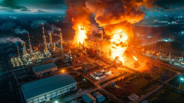 Massive Industrial Accident with Machinery Flames and Smoke