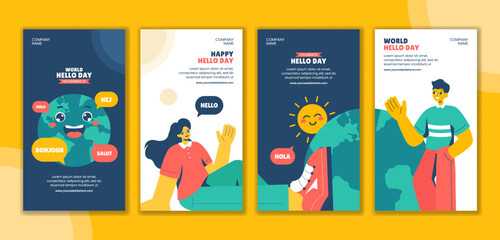 Social Media Stories for World Hello Day in a Flat Cartoon Style Illustration © denayune