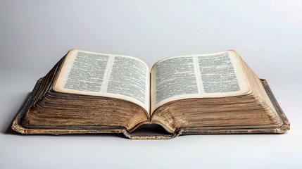 Open Book Isolated on a White Background with Detailed Pages Showcasing Text for Educational and Literary Concepts