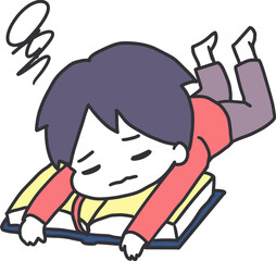 Lazy Reading Days Boy Lying Down with a Book Art. perfect for educational materials, parenting blogs, or children publications