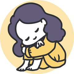 Restful Moment Girl Sleeping in Sitting Pose Art. Her relaxed posture and content expression bring a sense of calm and warmth, perfect for projects centered on relaxation, childhood, and quiet moments