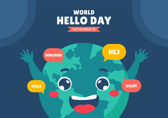 Social Media Background Vector Illustration for World Hello Day in Cartoon Style © denayune