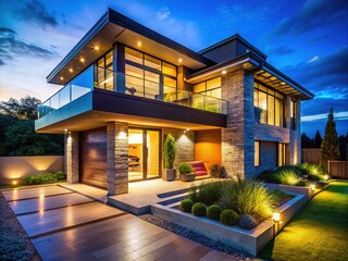 Fototapeta premium House at Night, Exterior Photography, Stunning Night Scene, Architectural Photography, Dreamy House, Exterior Design, Night View, Modern House, Nighttime, Exterior Lighting, Beautiful House, 