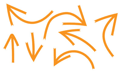 Collection curved arrows painted bold brush. Hand drawn vector thick marker arrows. Curved and wavy brush strokes. Seamless banner with vector direction pointers. Bold brush strokes with scratches