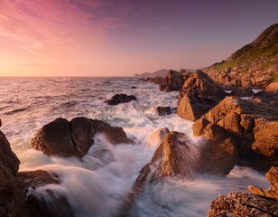Fototapeta premium Sunrise Over Coastal Rocks