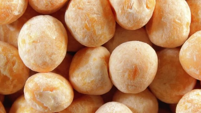 Uncooked Yellow Polished Peas: A Culinary Canvas of Dry Yellow Peas, Textured Background - Top View, Rotating. Turning Scattered Raw Polished Peas. Healthy Eating Ingredients - Rotation
