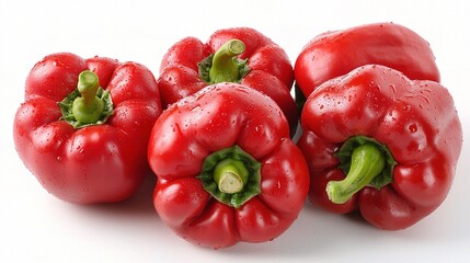 Fresh and Vibrant Red Bell Peppers Isolated on a Clean White Background, Perfect for Culinary Uses and Health-Focused Design Projects
