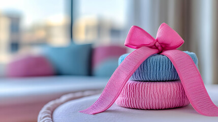 Pink and Blue Ribbons with Bow Illustration