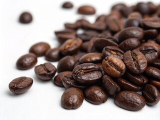 Fototapeta premium coffee beans on white background. coffee, brown, bean, beans, drink, caffeine, roasted, cafe, food, espresso, macro, aroma, dark, beverage, seed, closeup, breakfast, coffee bean, isolated, black, moch