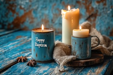 Celebratory banner: Happy Baptism greeting, heartfelt wishes, blessings on special occasion, sacred milestone with joy, reverence for newly baptized, highlighting a cherished momen