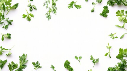 A Set of Fresh Green Herbs Isolated on a White Background, Perfect for Culinary Inspiration, Food Photography, or Natural Ingredients Showcase