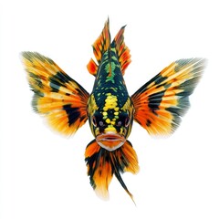 Fototapeta premium A colorful, vibrant betta fish with flowing fins and a white background.