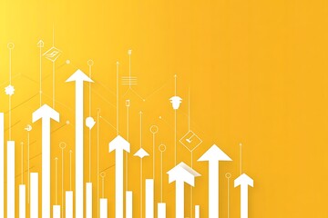 Yellow background with black arrows pointing upwards symbolizing growth and progress