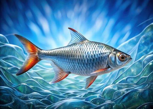 Surreal landscape cradles a silver barb, floating in an ethereal embrace.