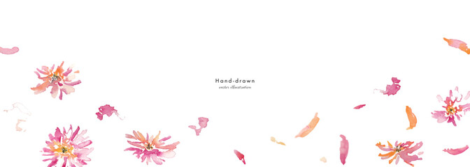 水彩画。水彩タッチのベクター花背景。手書きのコスモスのイラスト。春のピンクイメージの水彩背景。Watercolor painting. Vector flower background with watercolor touch. Hand drawn cosmos illustration. Spring pink image watercolor background. © necomammma