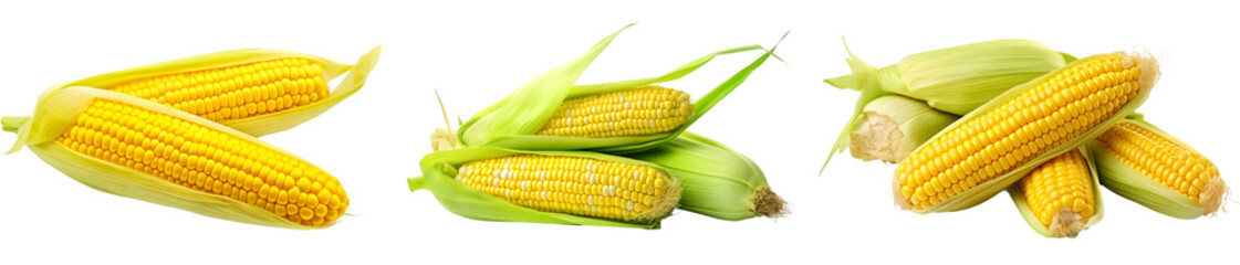 Corn on the cob, falling to the ground on transparent background