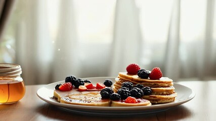 ideal food related advertisements recipes battercake preparation chief pour maple sirup one fluffy homemade berry american tradition classic breakfast footage daytime video advertisement enjoying