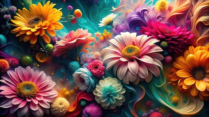 Vintage Floral Abstract Art - Vibrant Colorful Petals