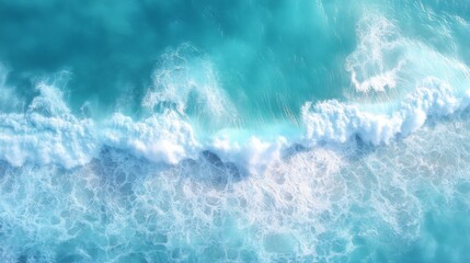 Fototapeta premium Aerial view ocean waves crashing onto shore water surface on