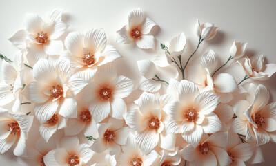 beautiful arrangement of artificial flowers in soft white and peach tones, showcasing intricate details and delicate petals, perfect for home decor or events