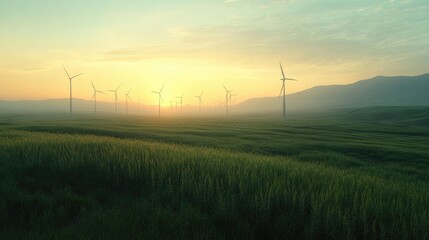 Obraz premium Green energy, Renewable energy, Clean Energy Wind Power in a Beautiful Rural Landscape