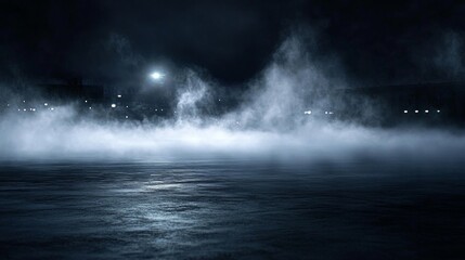 Fototapeta premium Dark eerie scene foggy landscape night fog billowing A mysterious and dramatic