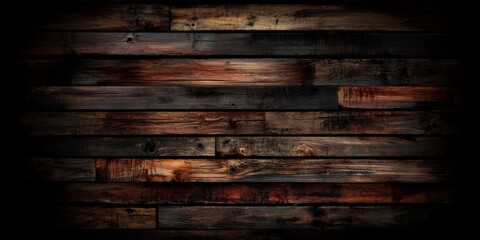 Dark wooden wall horizontal planks wood are arranged  a brown