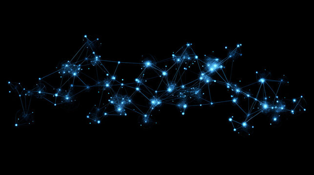  Network of Glowing Blue Connections on Black Background, Representing  Connectivity in Digital Networks, Abstract Map with Nodes and Lines