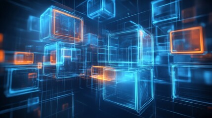 Digital illustration futuristic cityscape dark blue background city Abstract network grid