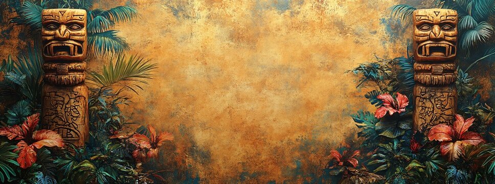 Luau Personalize, Fill in the Blank, Tiki design Template Illustration and backgrounds for party and celebration printed