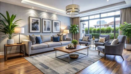 Fototapeta premium Transform your living space with stylish, modern furniture arrangements that offer contemporary decor inspiration, creating a fresh and inviting atmosphere for your home.