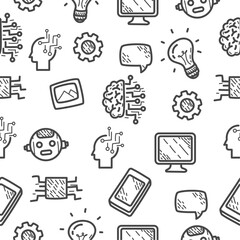 Ai doodle seamless pattern with black and white color