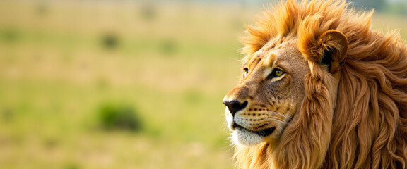 Fototapeta premium Majestic lion gazing across savanna landscape