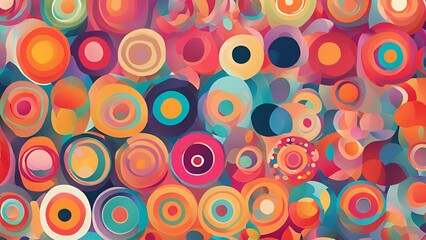 Abstract bright colorful circle geometric shapes design background. Stacked round shape pattern. Minimalist geometric style. Multicolored circles.
