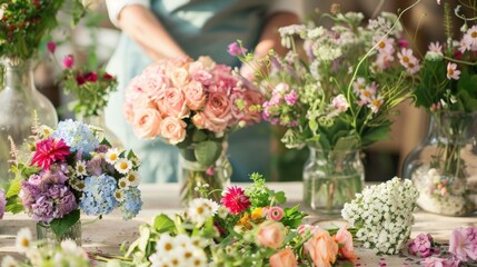 A bouquetmaking station where guests can create their own floral arrangements to take home as a memento of the special day.