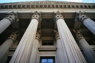 Obraz premium A low-angle view of ornate columns supporting a grand architectural structure.