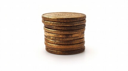 A Neatly Arranged Stack of Coins Isolated on a White Background for Financial Themes, Imagery, or Illustrations of Currency Concepts