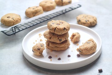 fresh baked Soft chocolate chip cookies, chocolate chip biscuits
