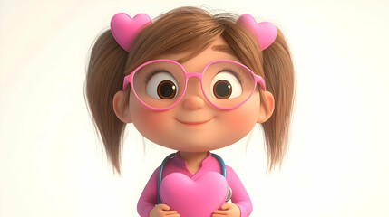 Cute Cartoon Girl Doctor Holding a Heart Illustration