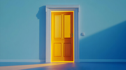 3D Illustration: Glowing Doorway in a Blue Room