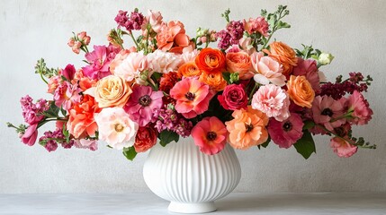 A white vase filled with flowers. 