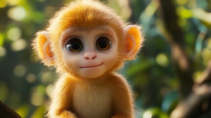 Fototapeta premium In Thailand's natural forest, an adorable monkey dwells. 
