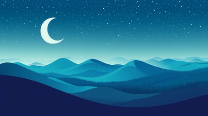 Obraz premium Starry night sky over a range of blue mountains
