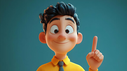 3D Cartoon Illustration of a Man Pointing Up
