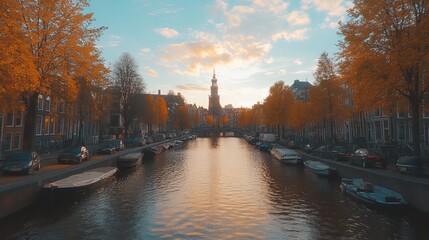Fototapeta premium Amsterdam, Netherlands, in the fall. Travel to Amsterdam from Europe.