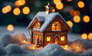 christmas house in the snow