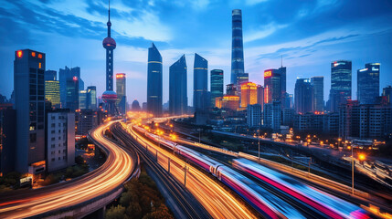 Obraz premium Illustration in the style of future city technology