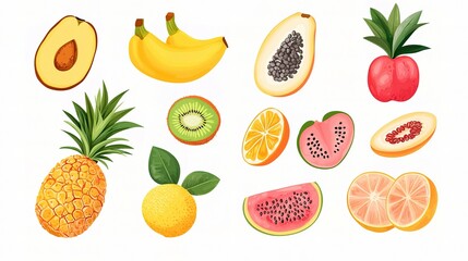 A Vibrant Collection of Tropical Fruits Isolated on a White Background for Stunning Visual Appeal and Culinary Inspiration