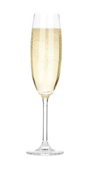 Champagne in glass isolated on white. Sparkling wine