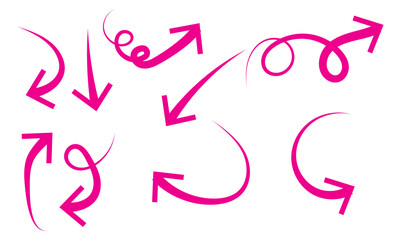 Charcoal hand drawn pencil arrows. Doodle curved chalk darts. Texture design elements of scribble lines. Vector illustration of hand painted crayon check lines.